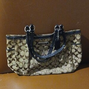 Coach Tan and Black Signature Tote